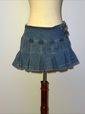 Wild Fable Pleated Double Buckle Mini Denim Skort
